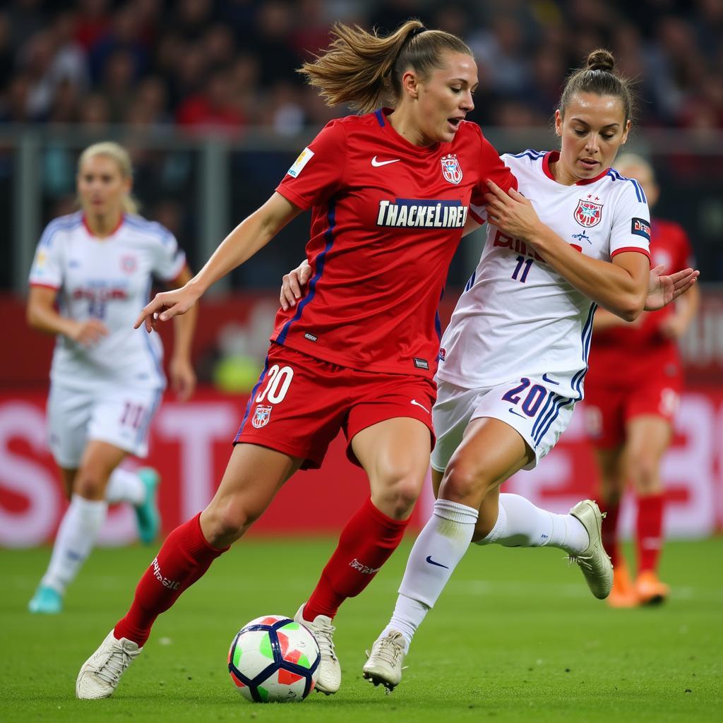 Annemarie Kelter im Trikot von Bayer 04 Leverkusen in einer Spielszene.