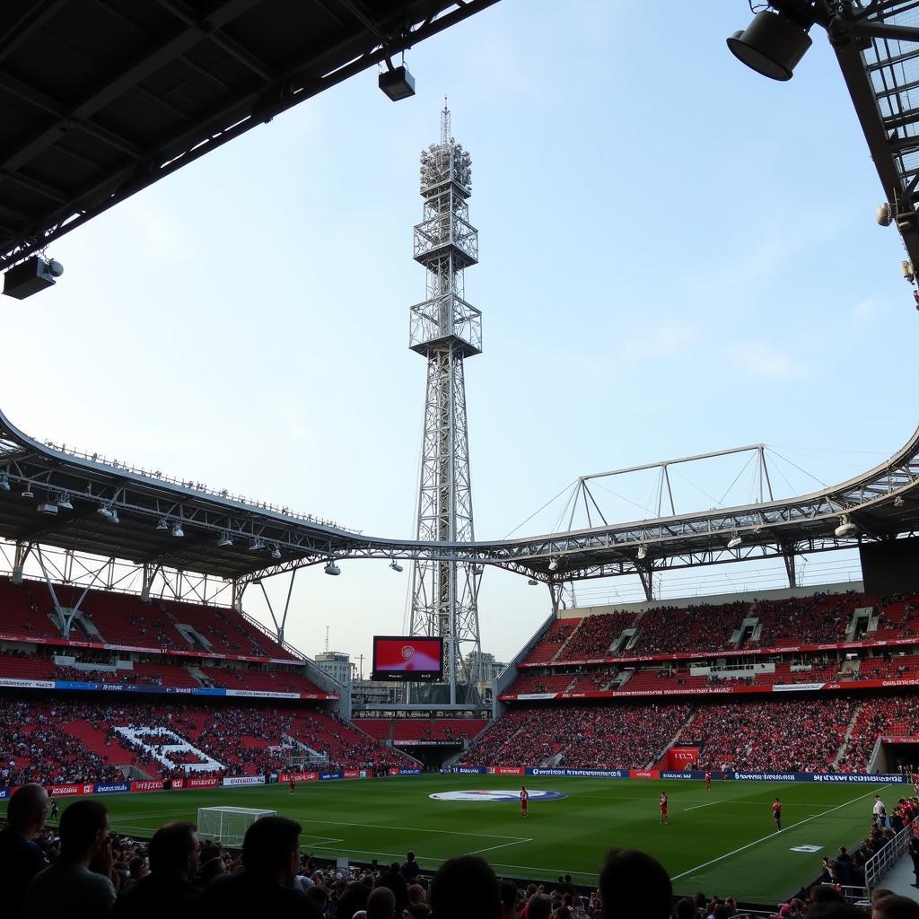 Der Antennenmast Leverkusen von der BayArena aus gesehen