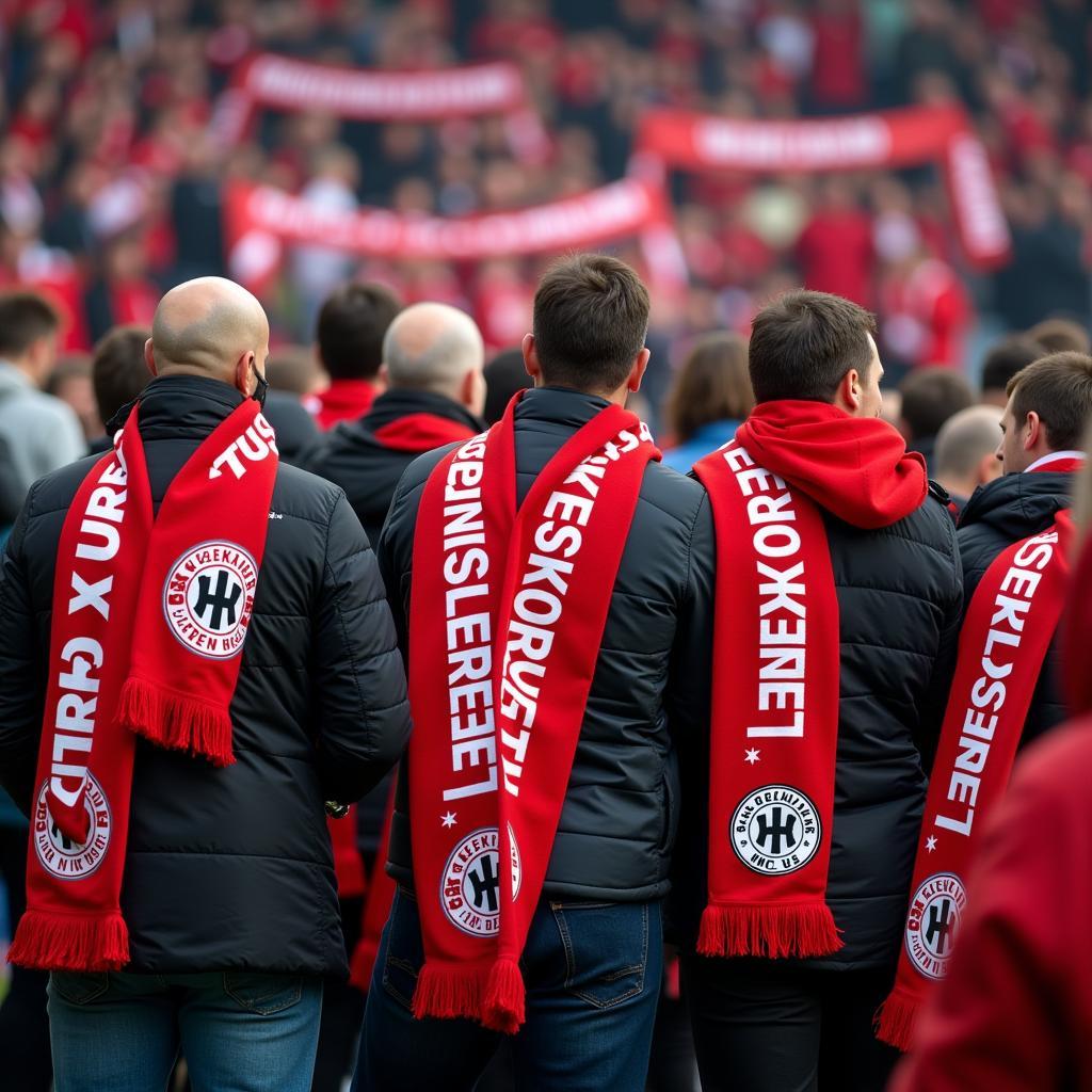 Anti Leverkusen Schal getragen von rivalisierenden Fans