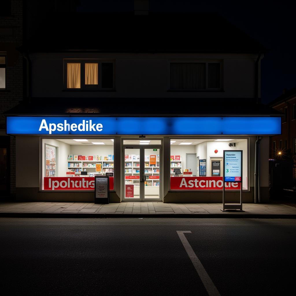 Apotheke im Klinikum Leverkusen bei Nacht