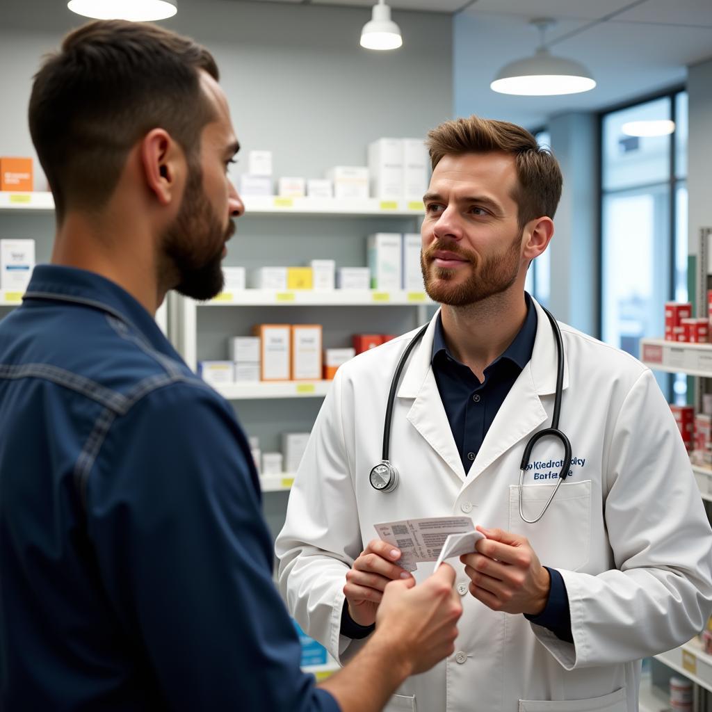 Apothekerin berät Kunden in der Apotheke