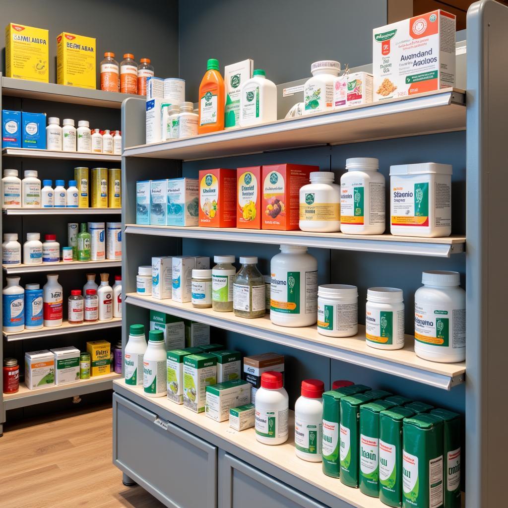 Auslage von Gesundheitsprodukten in einer Apotheke