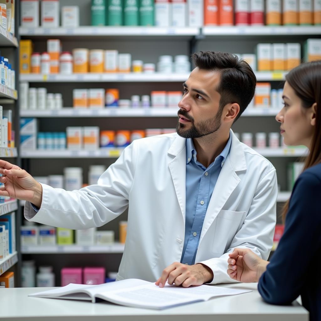 Apotheker berät Kunden in der Apotheke im RealKauf Leverkusen