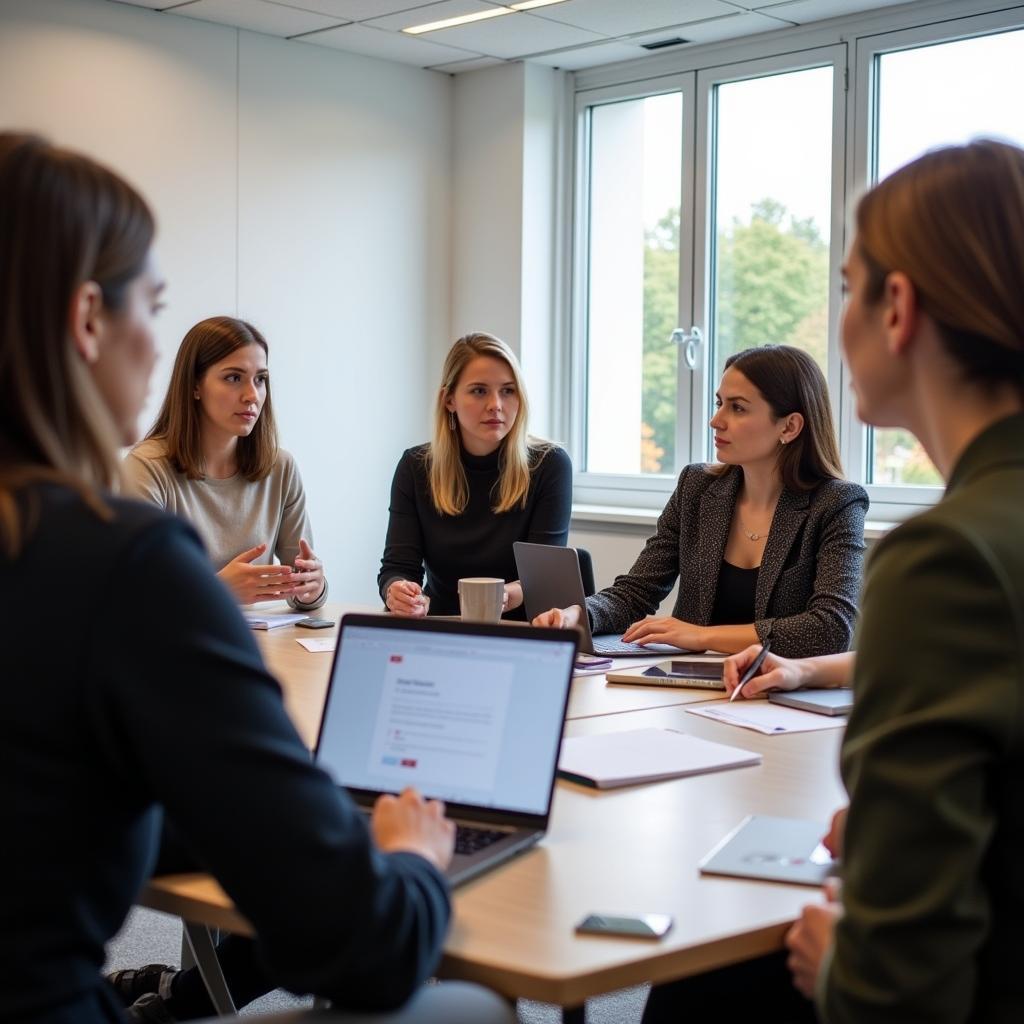 Teilnehmer eines Weiterbildungskurses im Arbeitsamt Leverkusen.