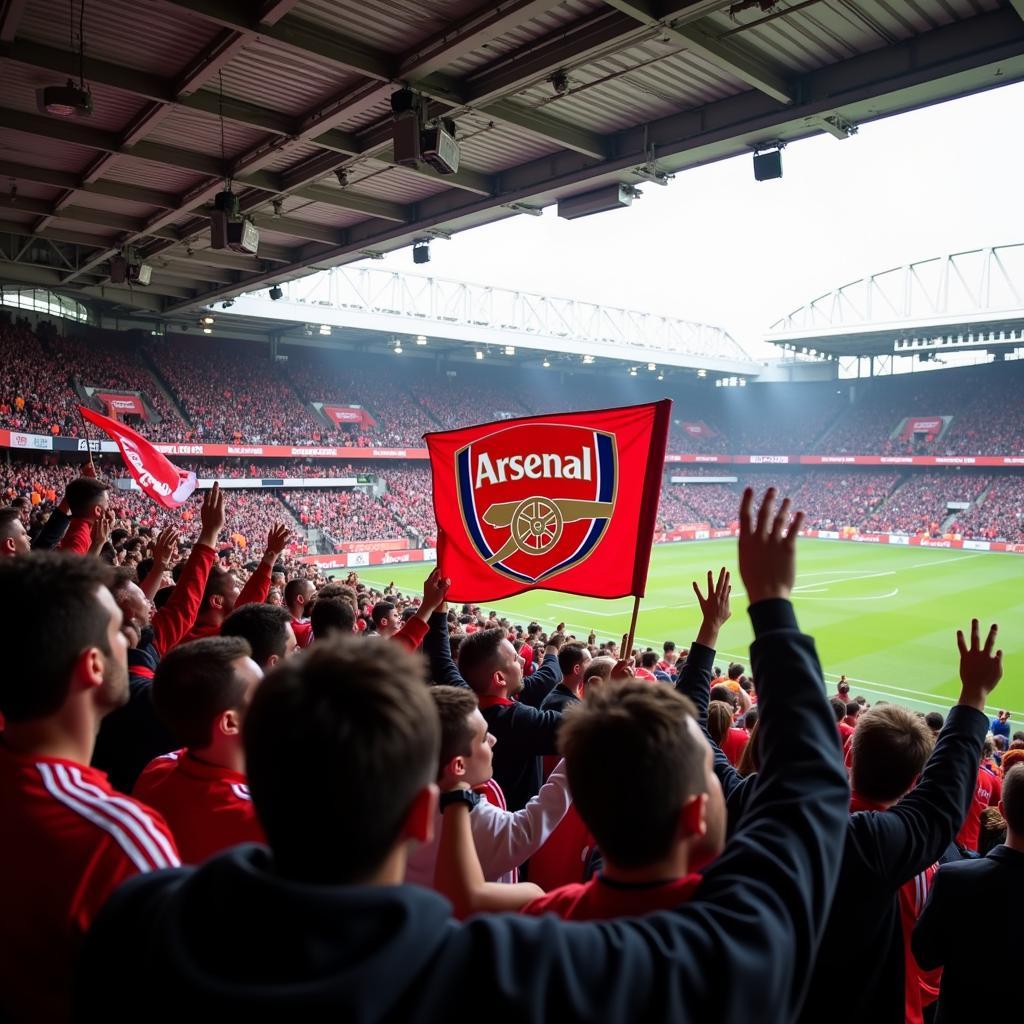 Fans im Stadion beim Spiel Arsenal gegen Bayer Leverkusen