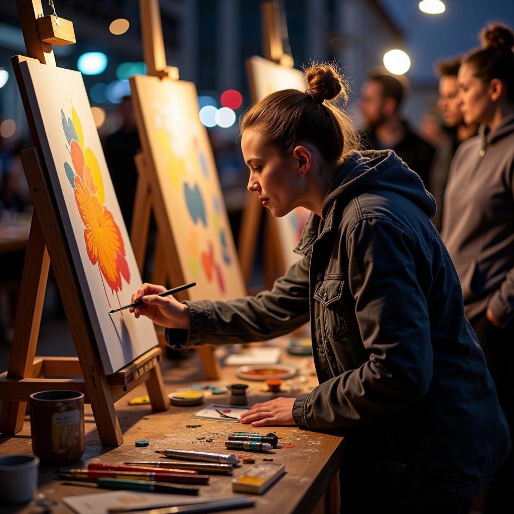 Künstler bei der Arbeit während der Art Night Leverkusen