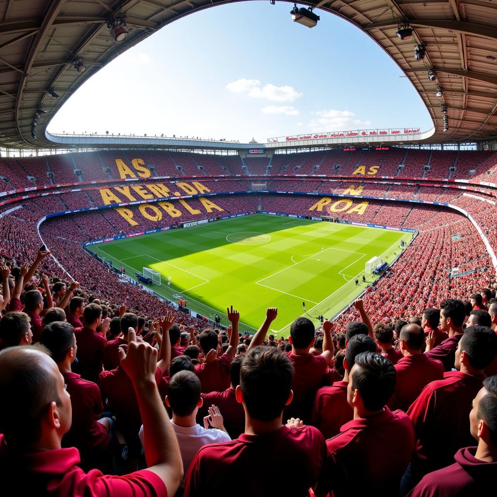 Fans im Stadion bei einem Spiel AS Rom gegen Bayer 04 Leverkusen