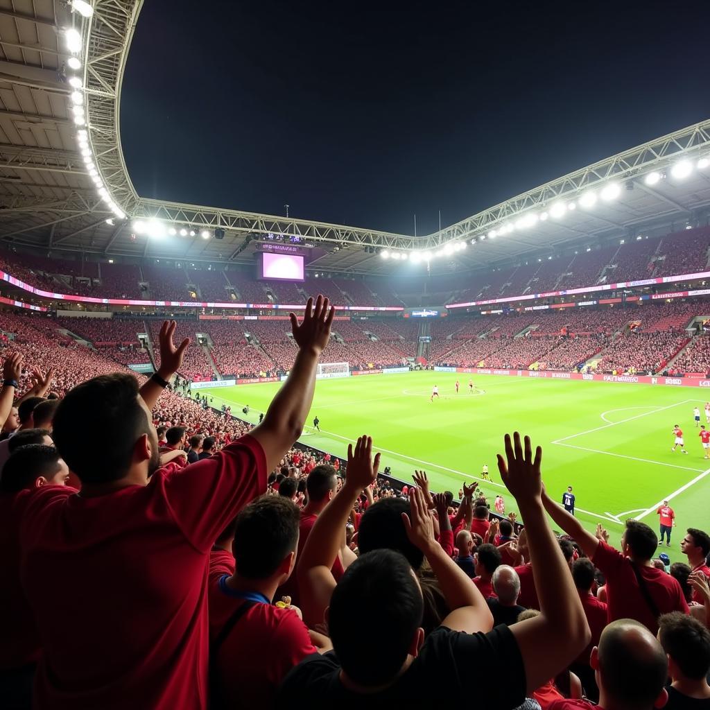 Fans im Stadion beim Spiel AS Roma gegen Bayer Leverkusen