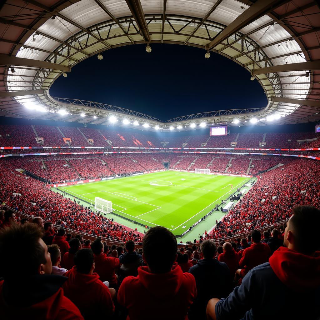 Leverkusener Fans in der BayArena beim Rückspiel gegen die AS Roma