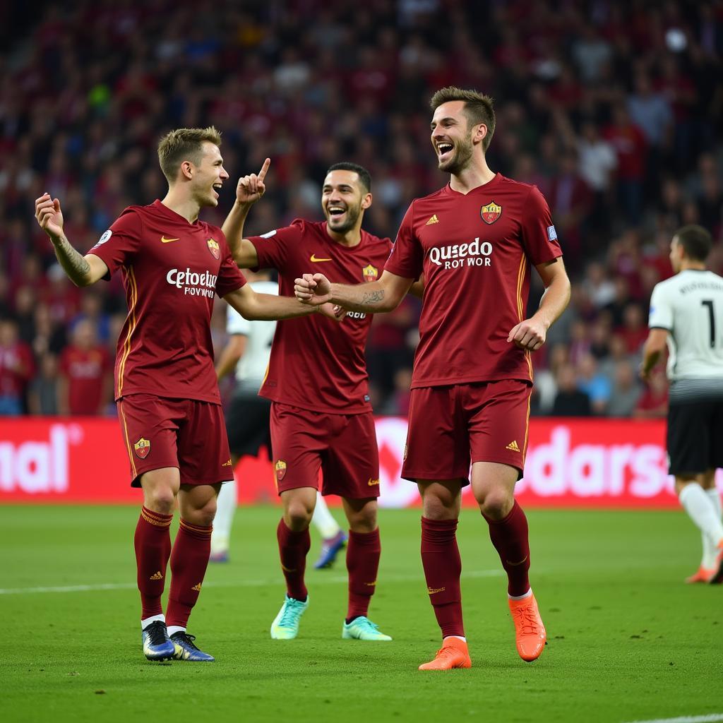 AS Roma vs Leverkusen Live - Jubelnde Spieler