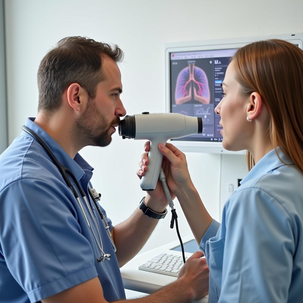 Durchführung eines Lungenfunktionstests im Asthmazentrum Leverkusen