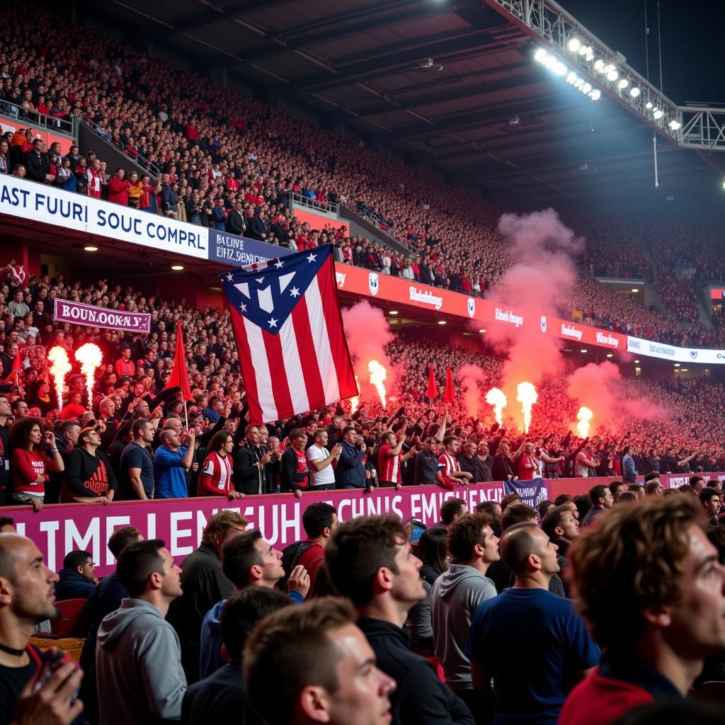 Fans von Atletico Madrid und Bayer Leverkusen erzeugen eine mitreißende Stimmung im Stadion