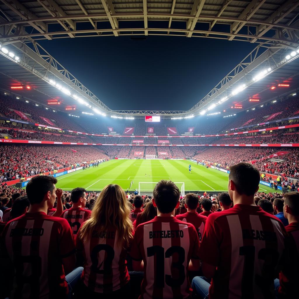 Fans von Atletico Madrid und Bayer Leverkusen im Stadion