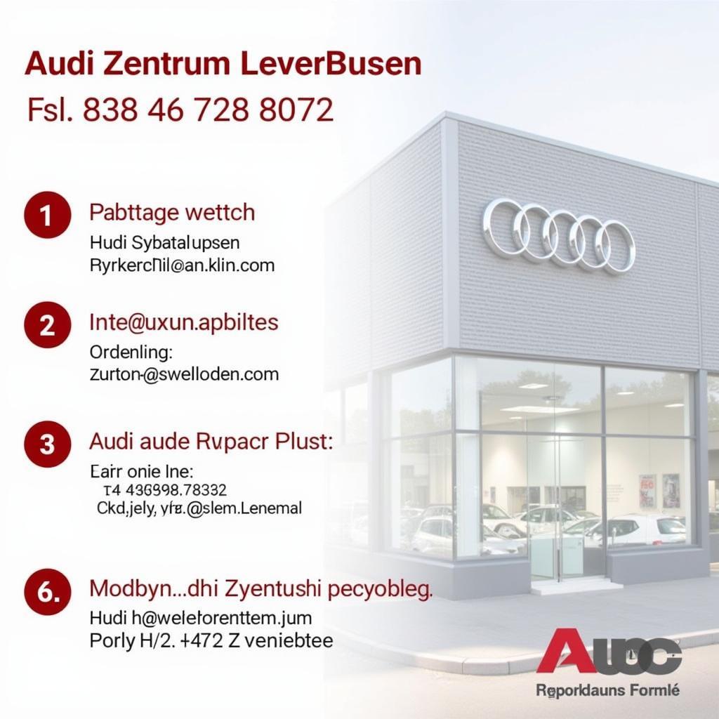 Audi Zentrum Leverkusen Kontaktinformationen: Telefonnummer, E-Mail-Adresse und Anschrift.