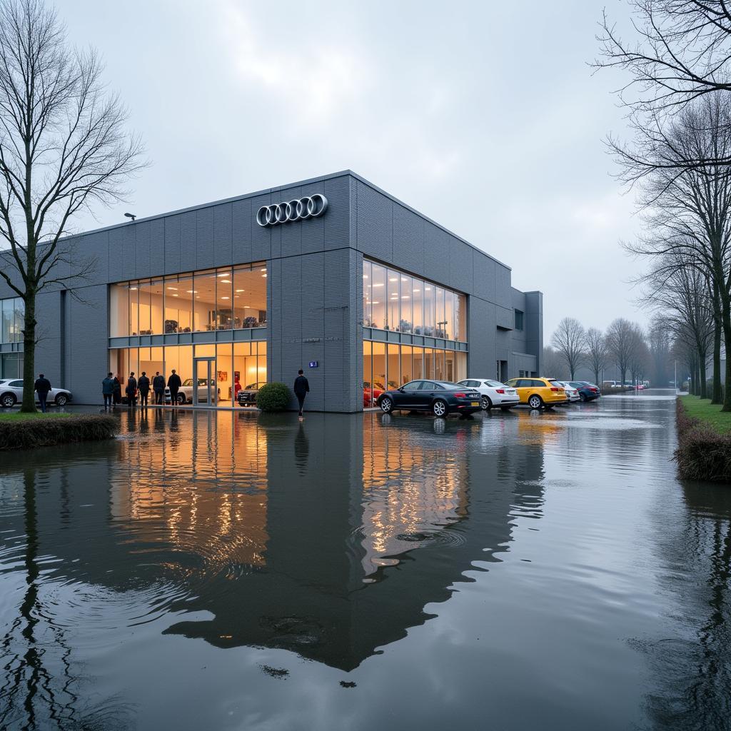 Audi Zentrum Leverkusen überflutet - Starkregen und Überschwemmungen