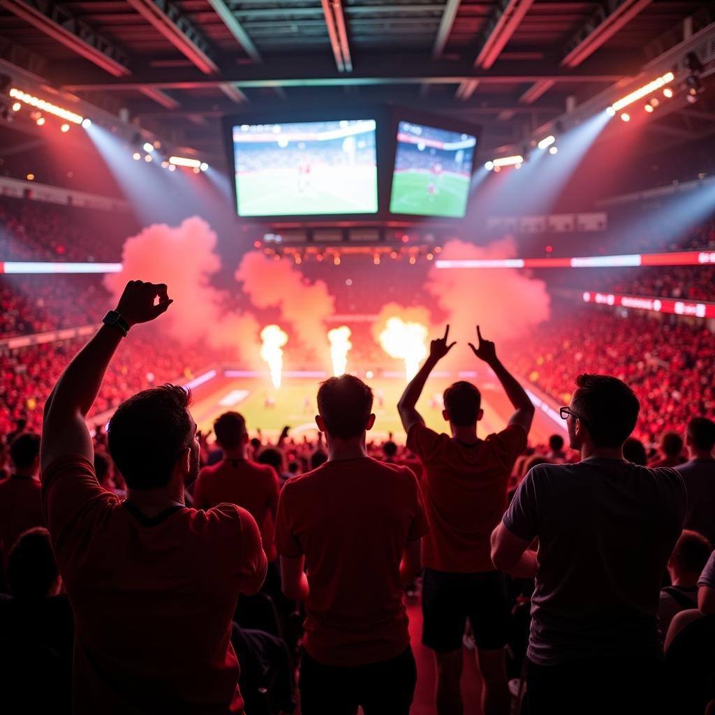 Audio Leverkusen: Fans in der BayArena erleben die Atmosphäre live.