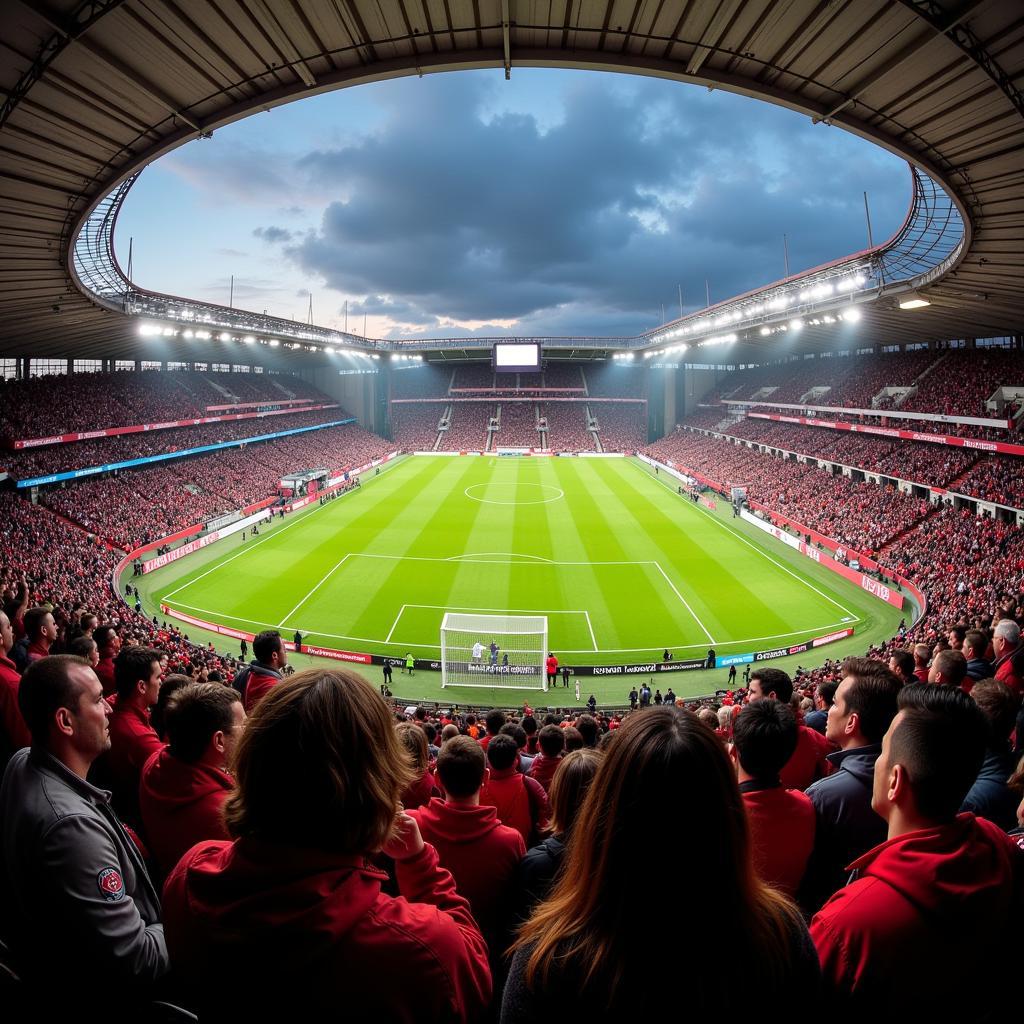 Fans von Augsburg und Bayer Leverkusen im Stadion