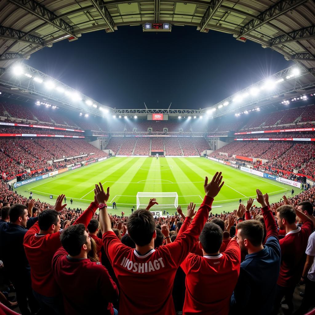 Augsburg und Bayer Leverkusen Fans jubeln