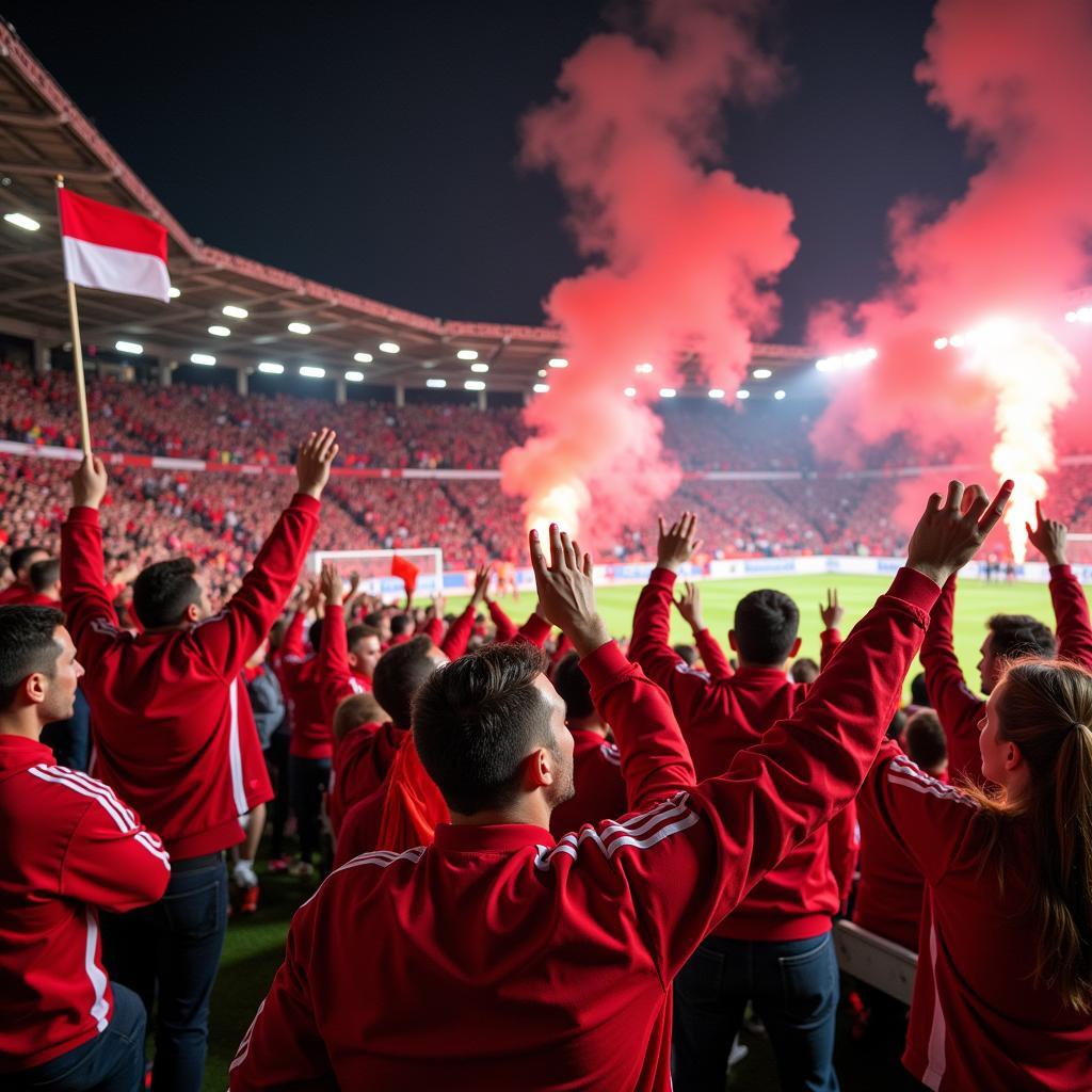 Augsburg-Fans unterstützen ihre Mannschaft gegen Leverkusen im Stadion