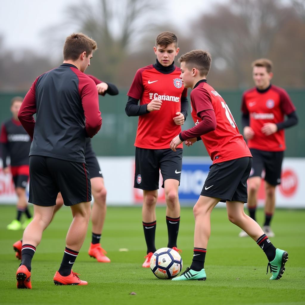 Jugendspieler trainieren im Nachwuchsleistungszentrum von Bayer 04 Leverkusen 2018