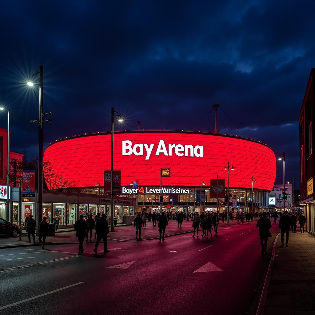 Ausgehen in Leverkusen: Die BayArena bei Nacht