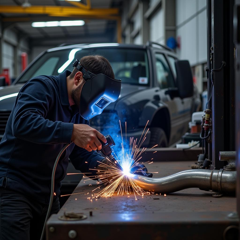 Professionelles Auspuff Schweißen in einer Werkstatt in Leverkusen