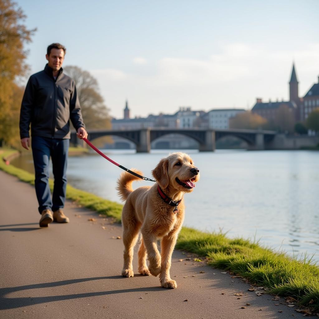 Australian Labradoodle Spaziergang am Rhein in Leverkusen