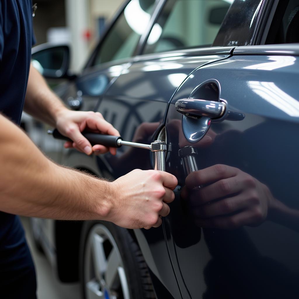 Professioneller Dellendrücker bei der Smart Repair in Leverkusen.