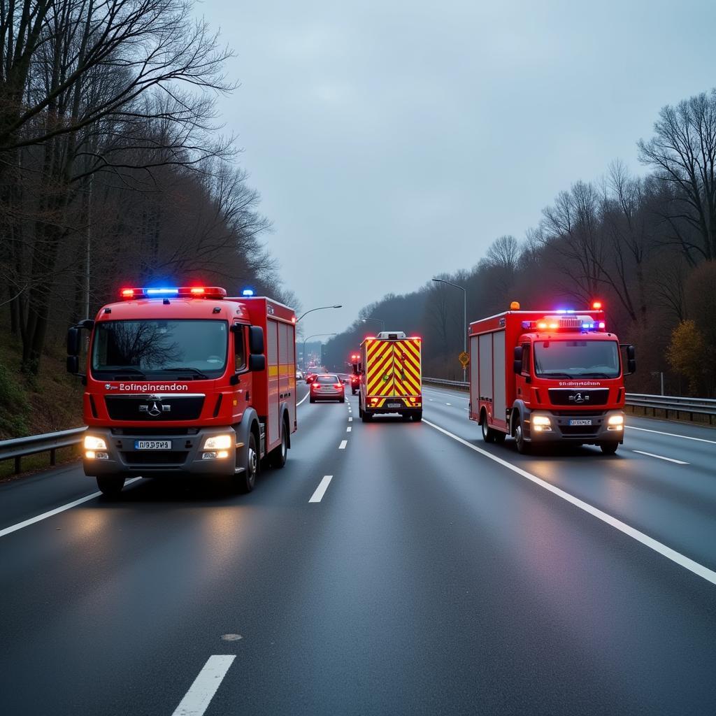 Rettungsdienst im Einsatz auf der Autobahn Leverkusen