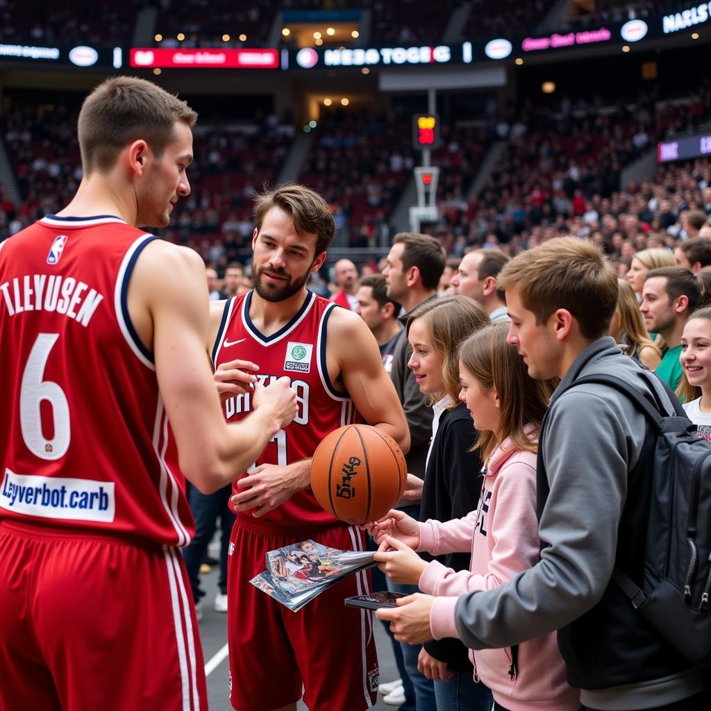 Fans treffen Spieler bei der Autogrammstunde Basketball Leverkusen