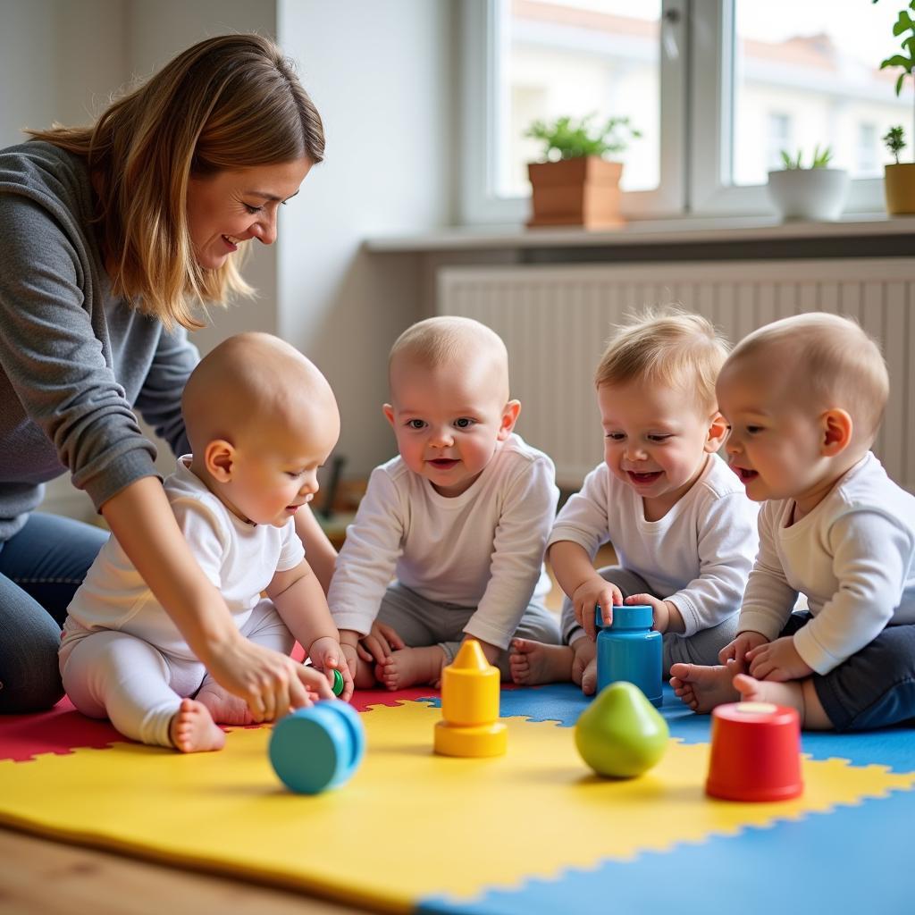 AWO Babykurs Leverkusen: Babys spielen gemeinsam in einer Spielgruppe