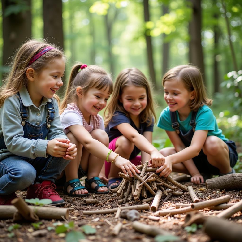 Kinder spielen im Waldkindergarten Burscheid Leverkusen