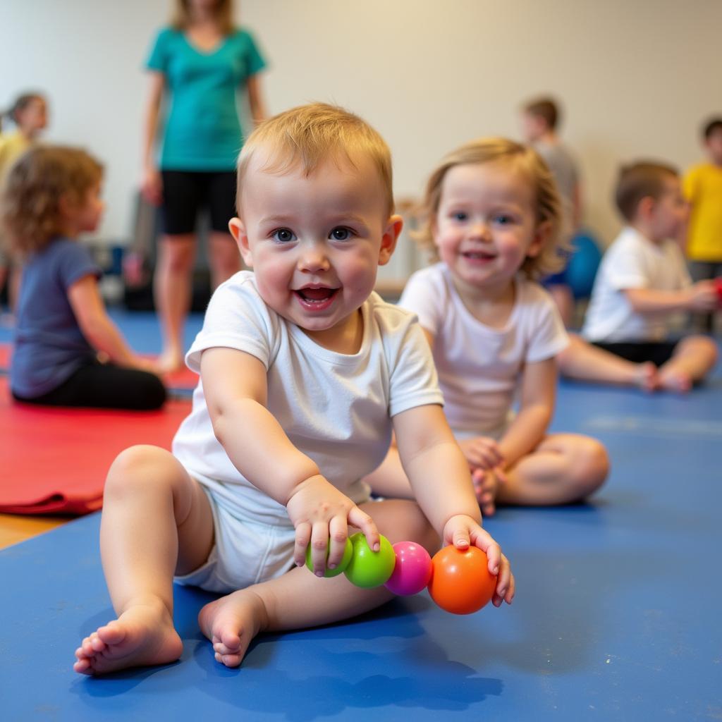 Eine Gruppe von Babys beim Baby Turnen in Leverkusen