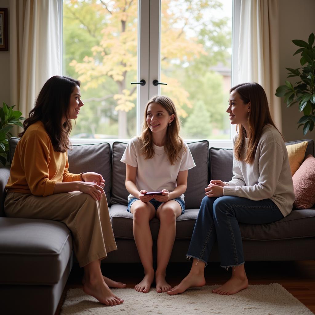 Eltern führen ein Vorstellungsgespräch mit einem potenziellen Babysitter in Köln.