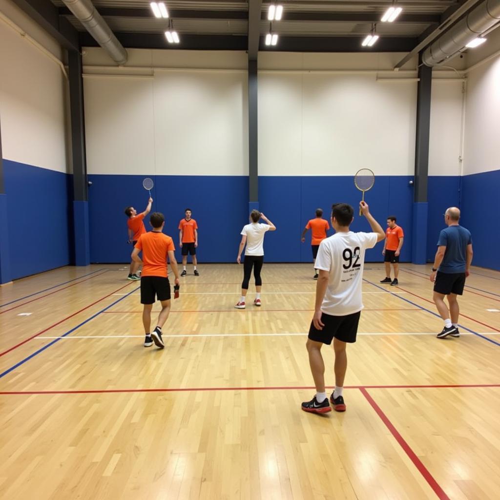 Badminton-Spieler trainieren in einer Leverkusener Halle