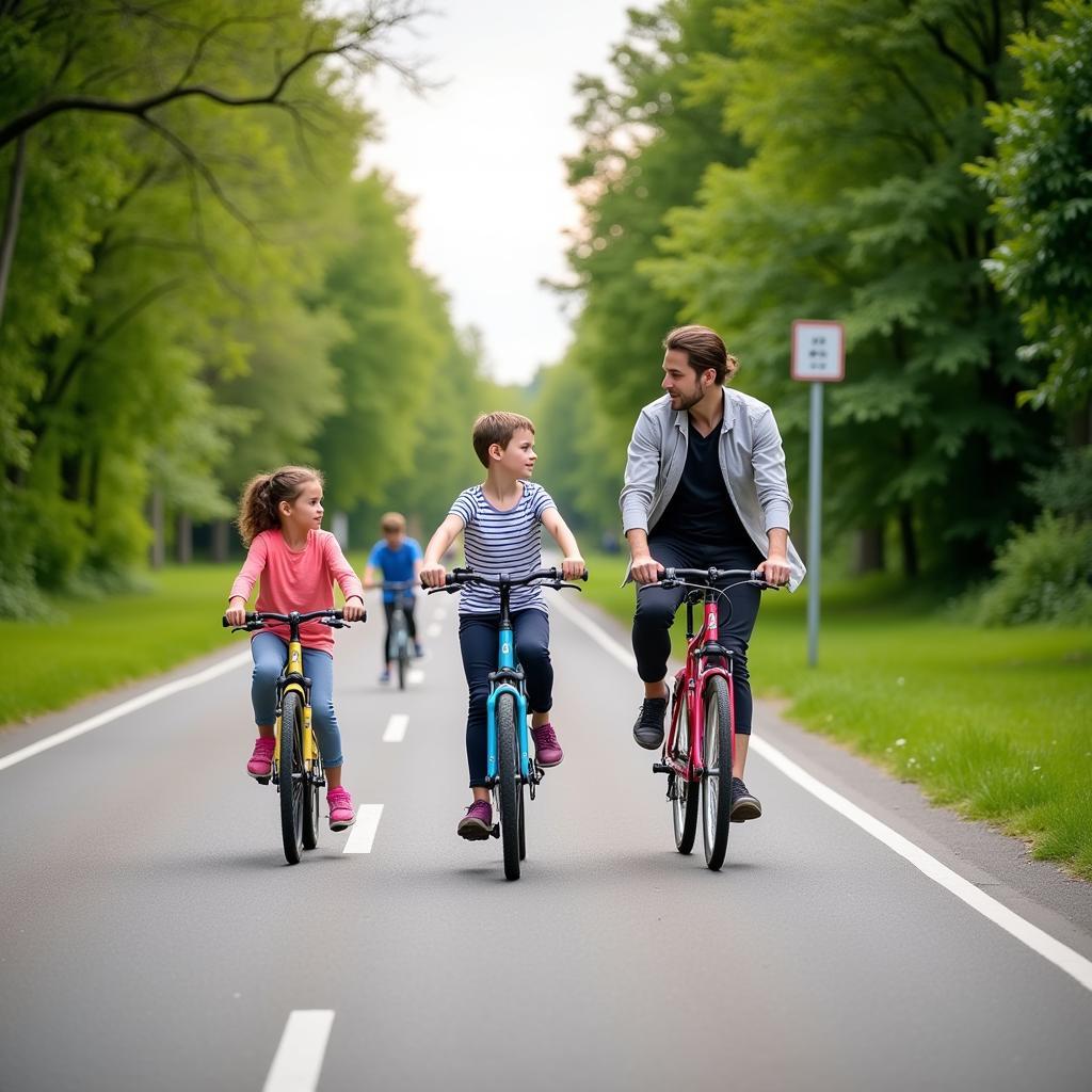 Familien beim Radfahren auf der Balkantrasse Leverkusen Opladen