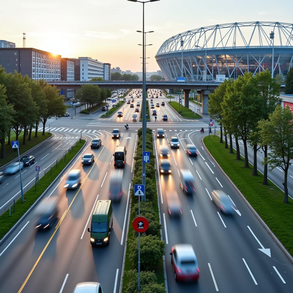 Verkehrsfluss auf den Baustraßen Colonia Leverkusen