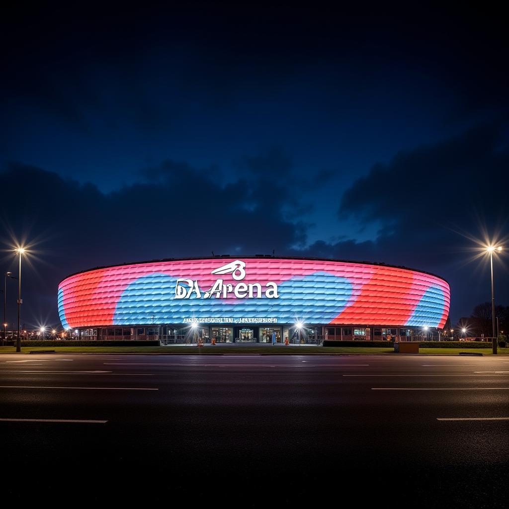 Die BayArena an der Adams Völklinger Str bei Nacht