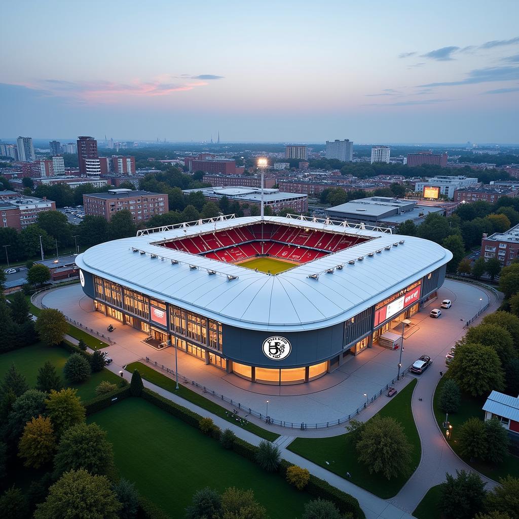 Die BayArena an der Altenberger Straße 125 in Leverkusen.