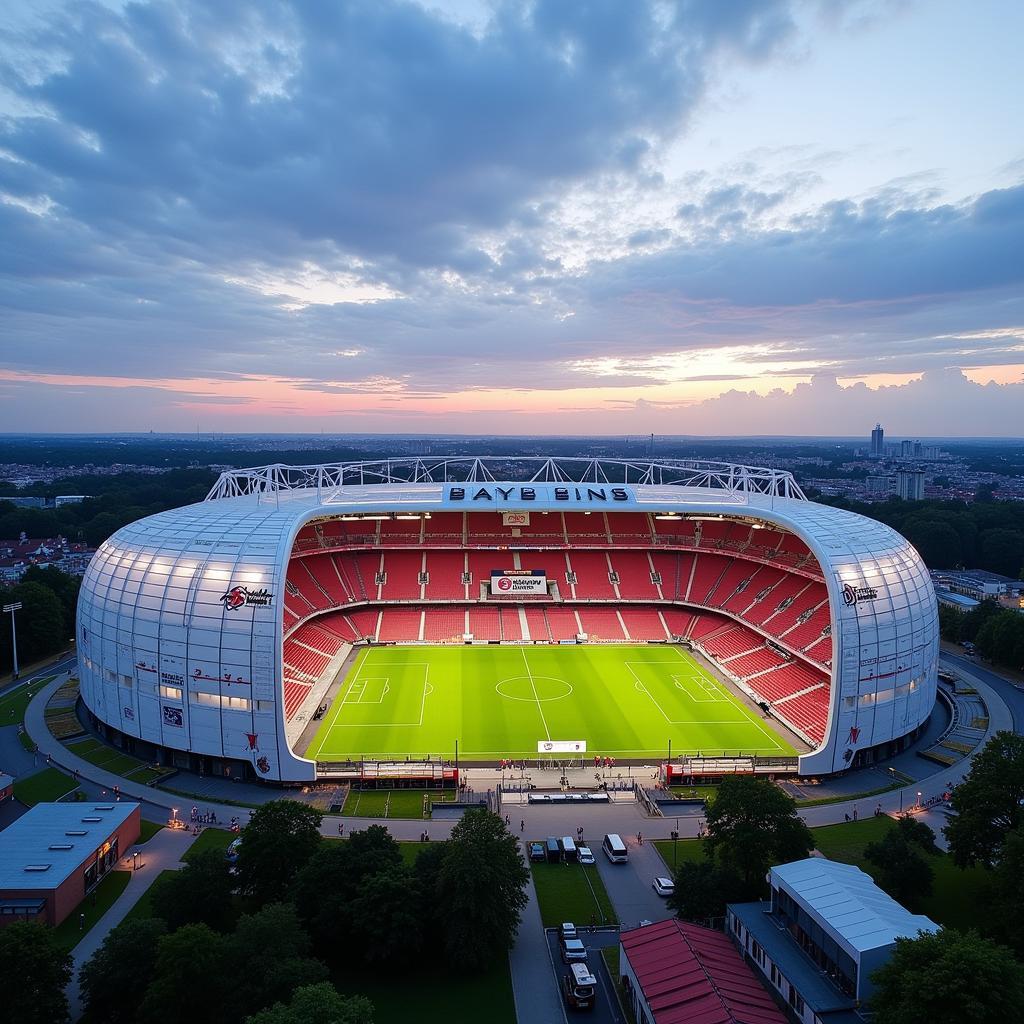 BayArena am Jägerhof 13 Leverkusen: Ein Blick auf das imposante Stadion von Bayer 04 Leverkusen.