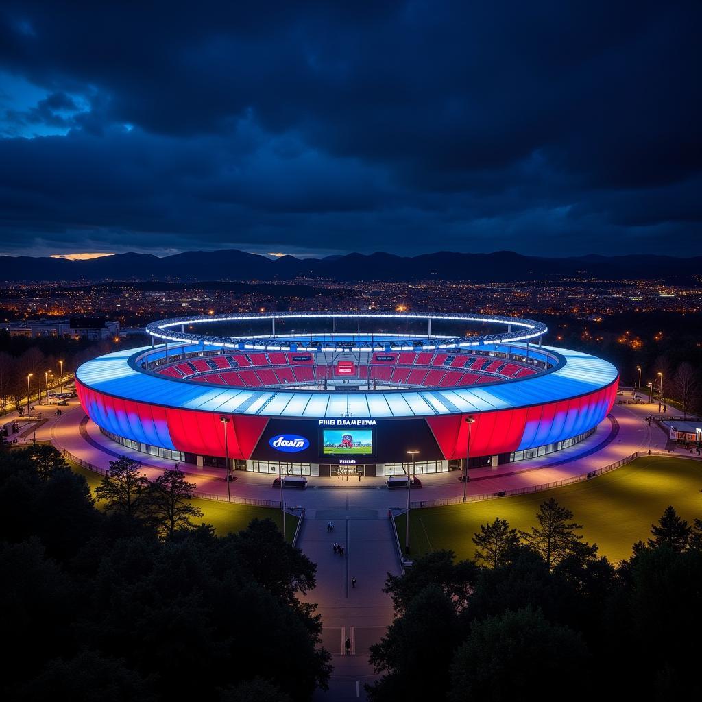 BayArena Außenansicht bei Nacht