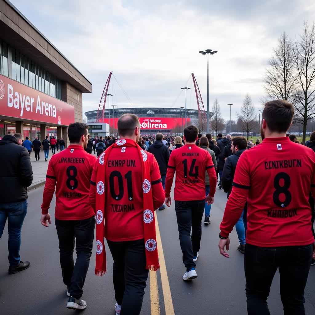 Fans auf dem Weg zur BayArena