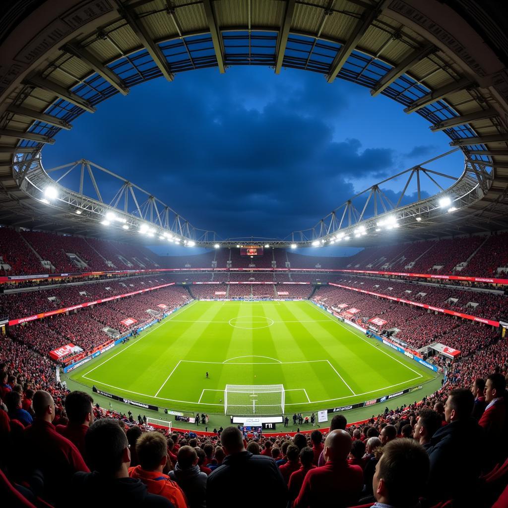 Die BayArena in Leverkusen im Frohental: Ein modernes Fußballstadion mit beeindruckender Architektur und atemberaubender Atmosphäre.