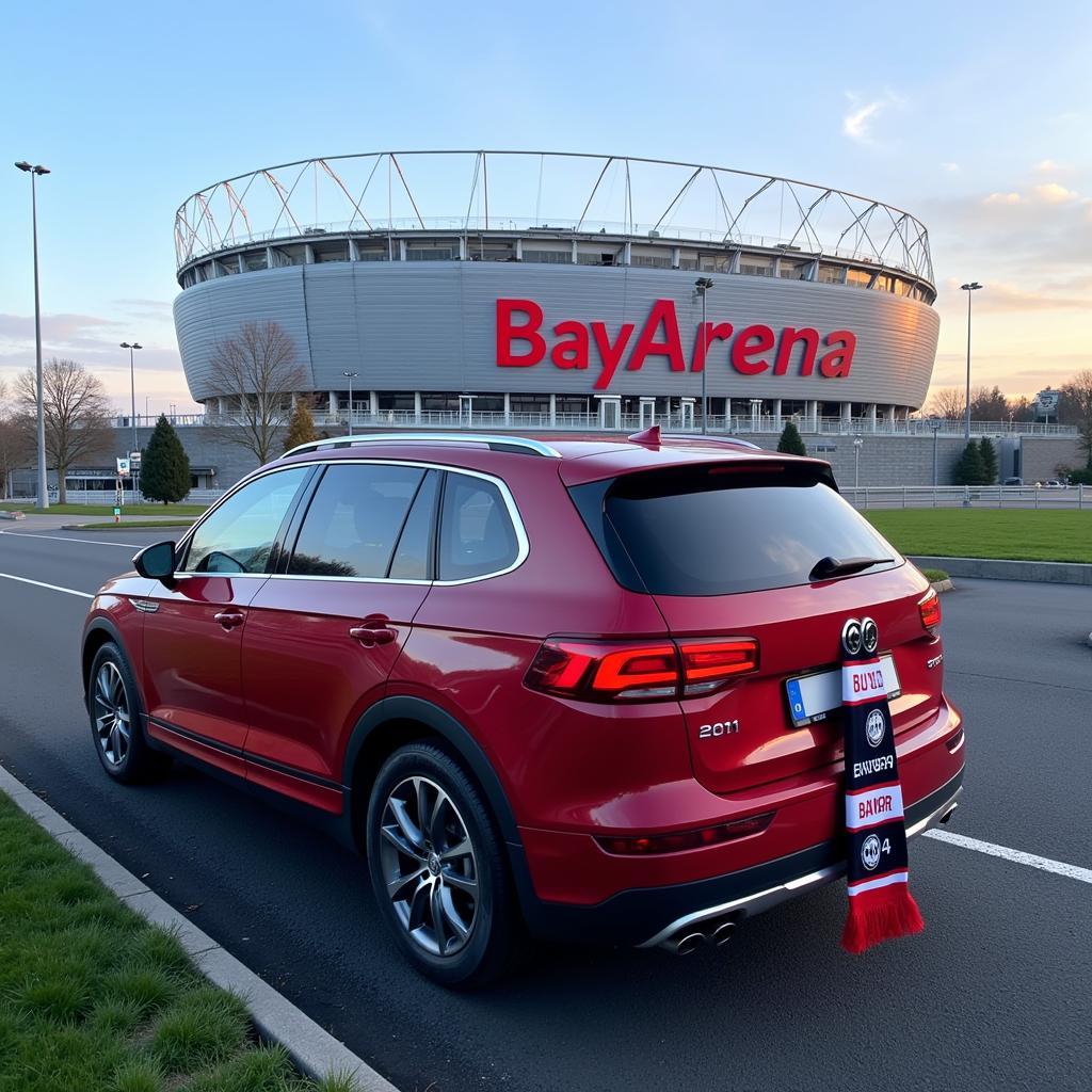 Ankunft an der BayArena mit dem Auto - Bereit für das Spiel dank neuer Reifen vom Autoreifenhändler in Leverkusen