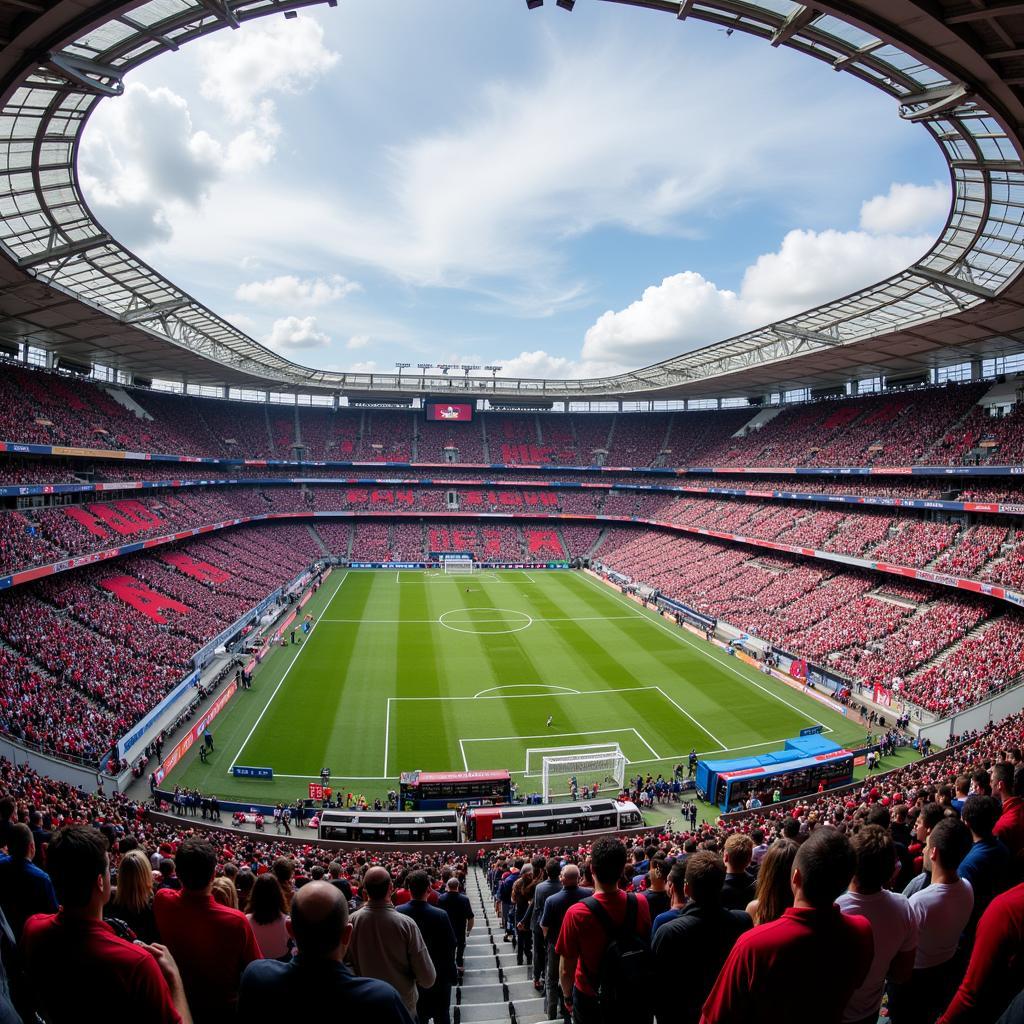 BayArena Stadion Fußballfans Ankunft