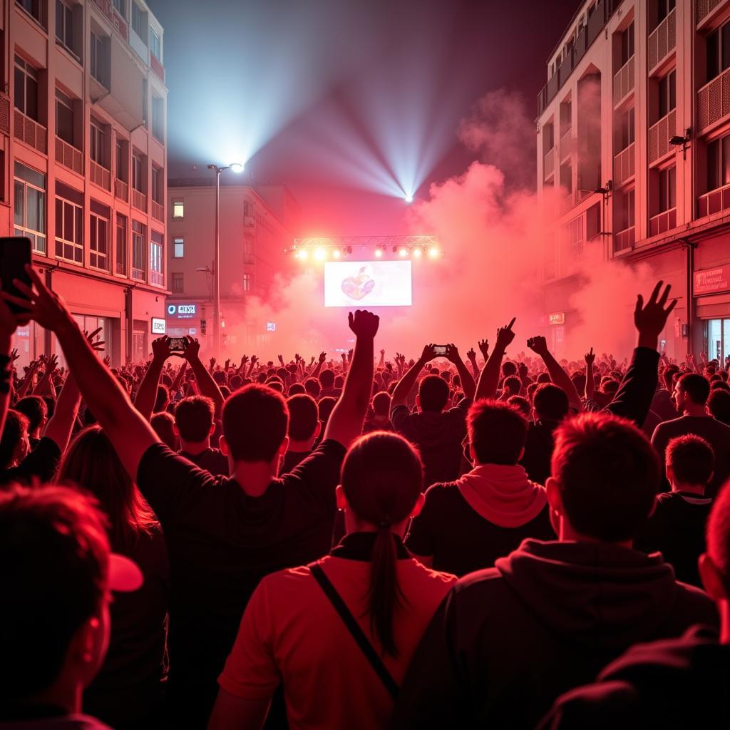 Bayer 04 Leverkusen Fans feiern auf der Adams Völklinger Str