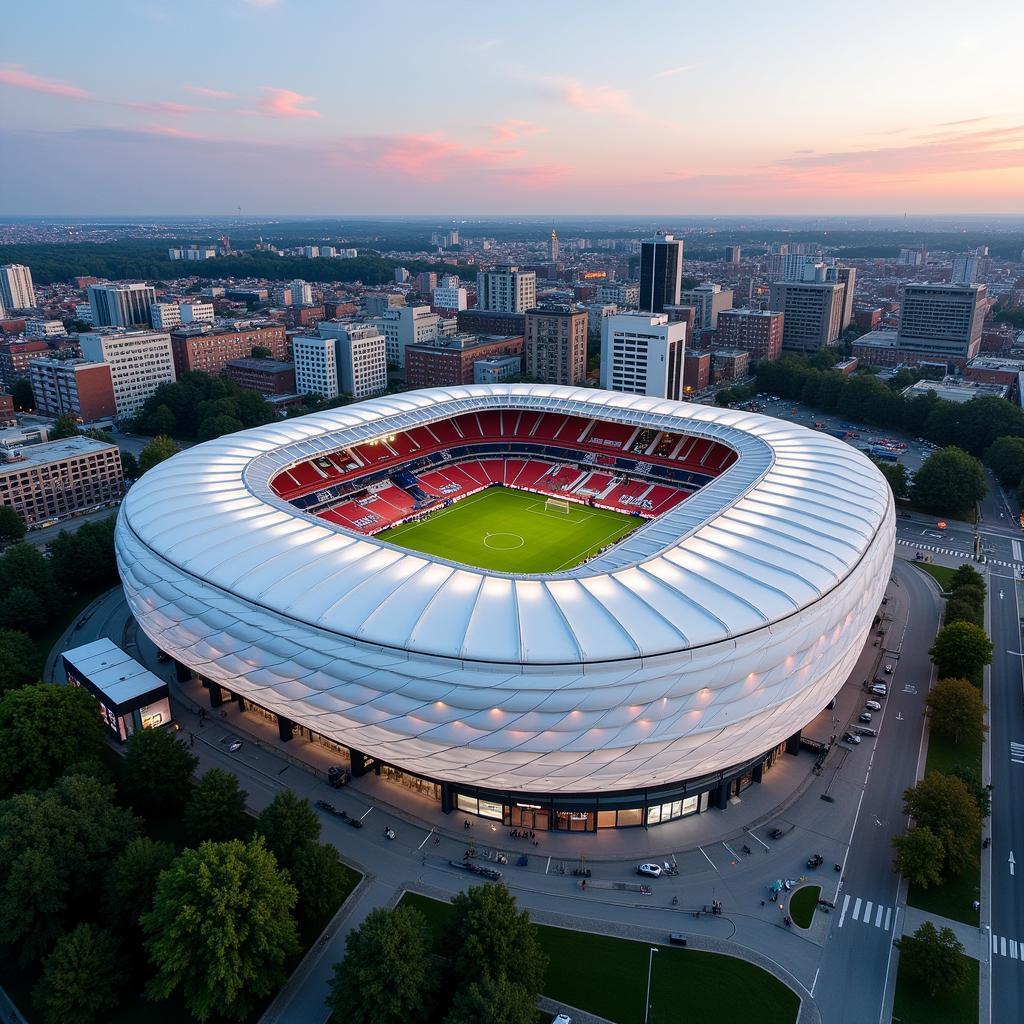 Luftbild-Panorama der Bayer 04 Leverkusen Arena