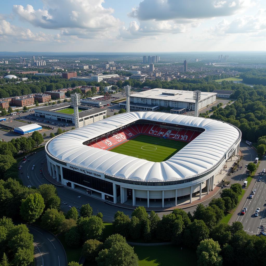 Luftbild vom Bayer 04 Leverkusen Stadion und dem Chempark Leverkusen