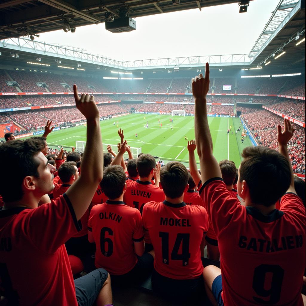 Bayer 04 Leverkusen Fans 1996 - Die leidenschaftlichen Fans im Stadion während eines Heimspiels in der Saison 1995/96.