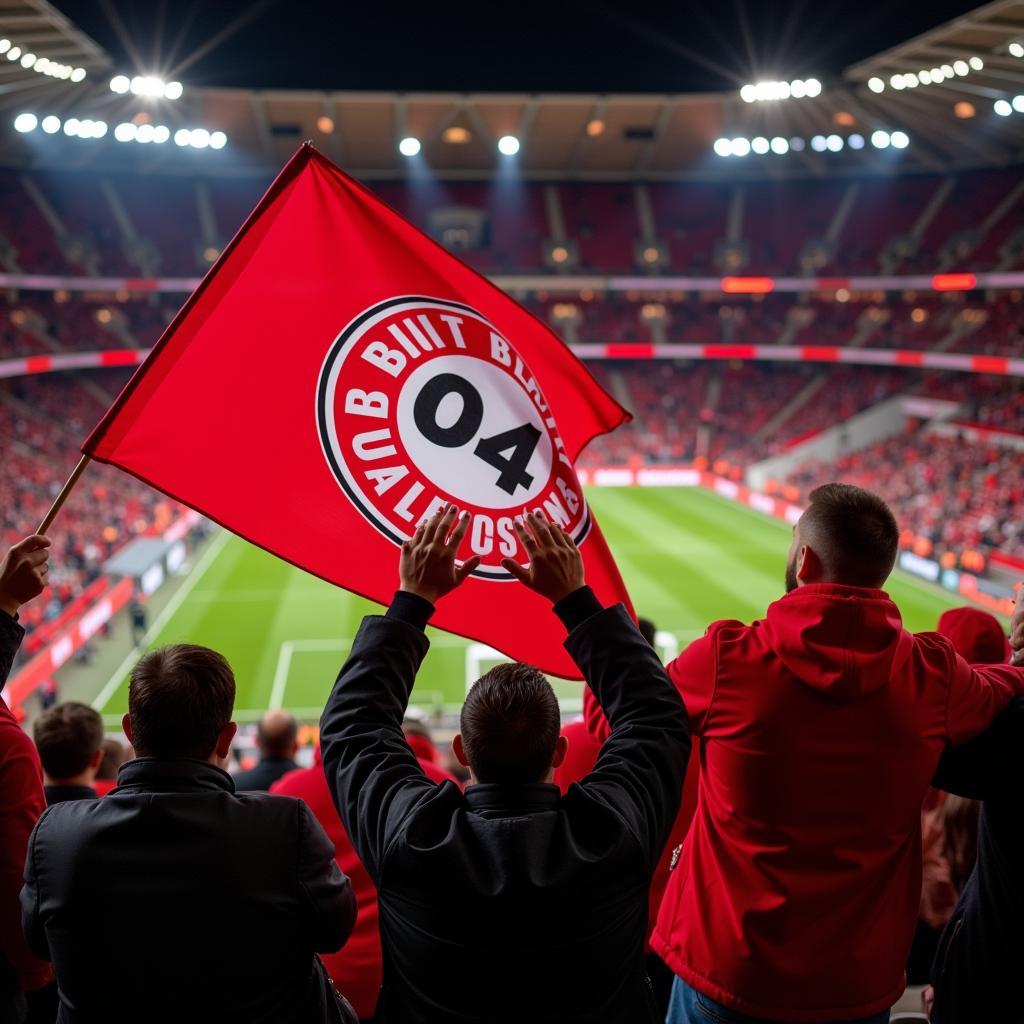 Fans von Bayer 04 Leverkusen im Stadion.